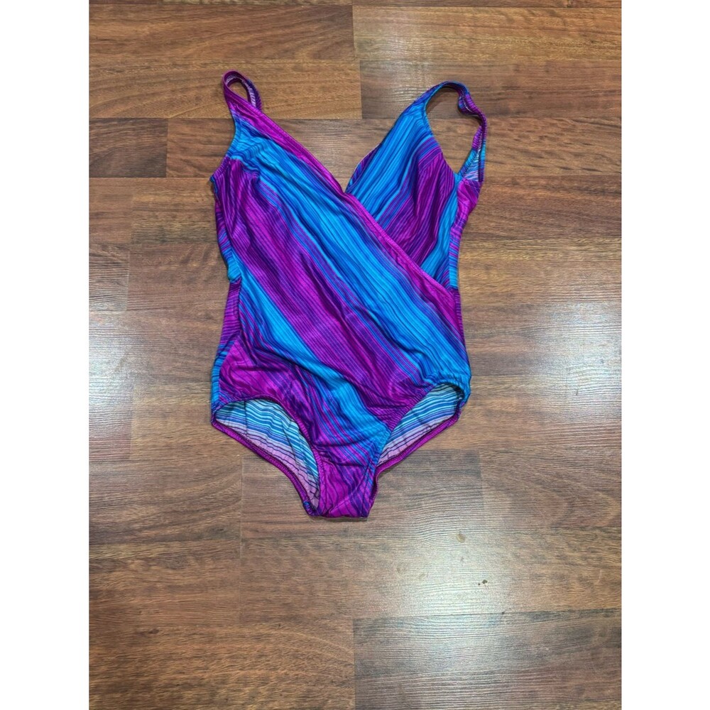 Vintage - Maxine of Hollywood - Purple and Blue Striped One-Piece Swimsuit